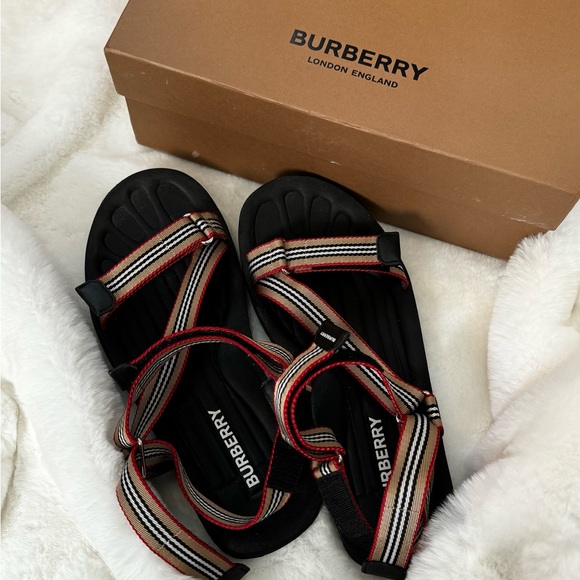 Men’s Burberry Beige Icon Stripe Sandal - Picture 1 of 4